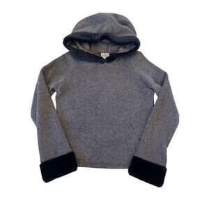 Vintage Y2K Miss Seduction Gray Faux Fur Trim Cropped Hoodie Sweatshirt